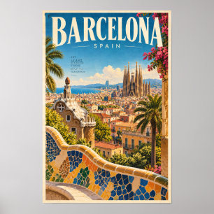 Poster Barcelone Espagne Parc Güell et Sagrada Família Tr