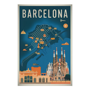 Poster Barcelone Espagne vintage