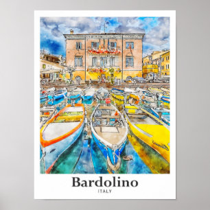 Poster Bardolino Italie Voyage Aquarelle main tirée