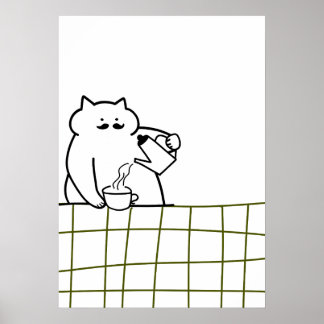 Poster Barista Chat — Illustration Féline de Versement de