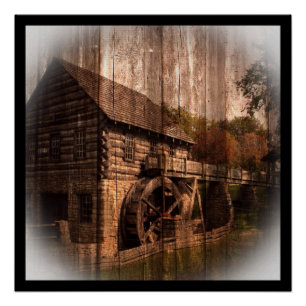 Poster Barn Wood farmhouse mill water wheel