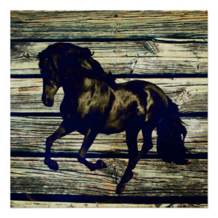 Poster Barne primitiveBois équestre noir Stallion Horse