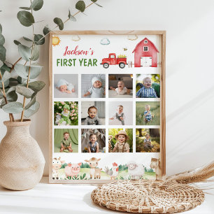 Poster Barnyard Animaux Première année Photo Milestone Po