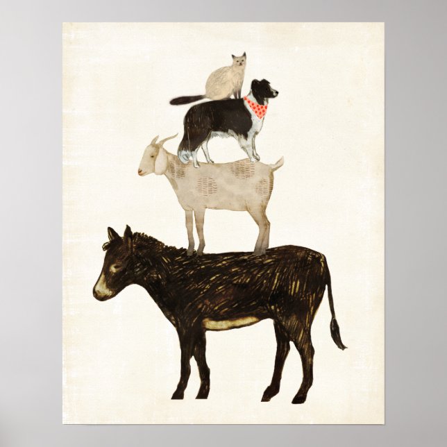 Poster Barnyard Bufs - Âne, Chèvre, Chien, Chat (Devant)