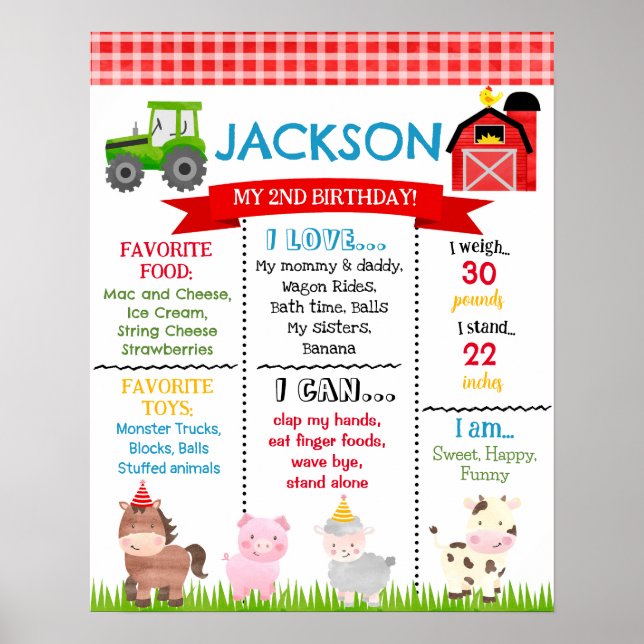 Poster Barnyard Farm Animaux Anniversaire Milestone Signa (Devant)