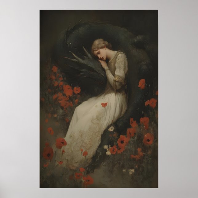 Poster Baroque Fantasy Dragon Print, Gothic Romantic (Devant)