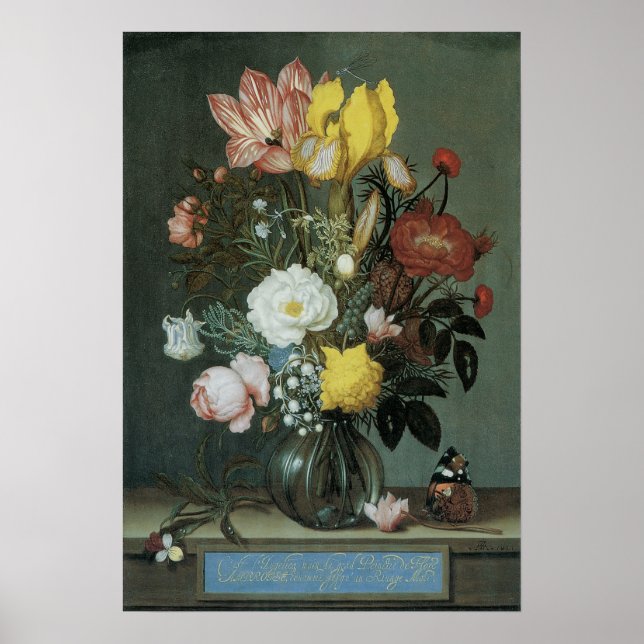 Poster Baroque vintage, Bouquet de fleurs dans Vase de ve (Devant)