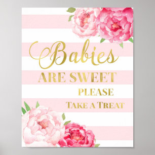 Poster Barre à bonbons rose Floral Signal Gold Blush Stri