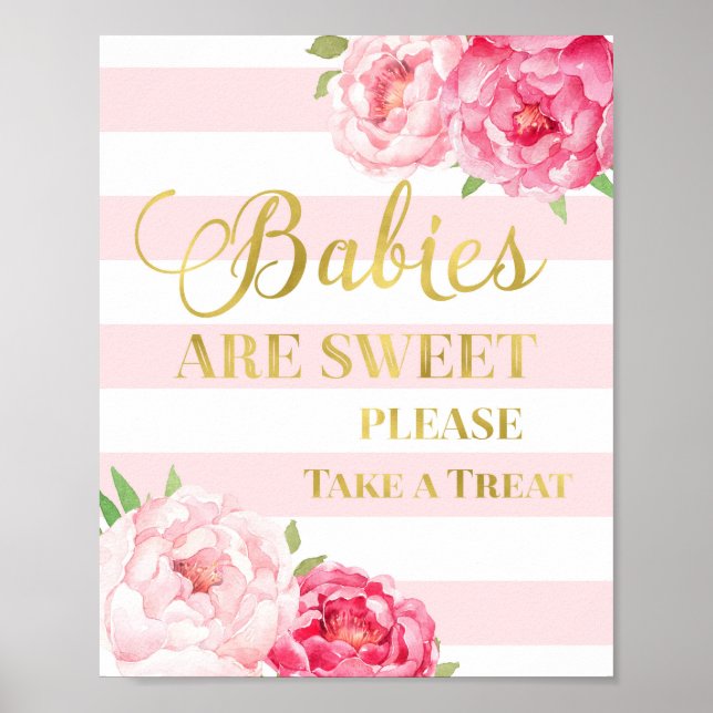 Poster Barre à bonbons rose Floral Signal Gold Blush Stri (Devant)