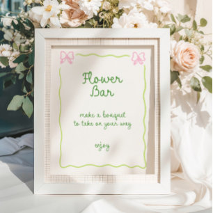Poster Barre à fleurs manuscrite à cadre rose vert