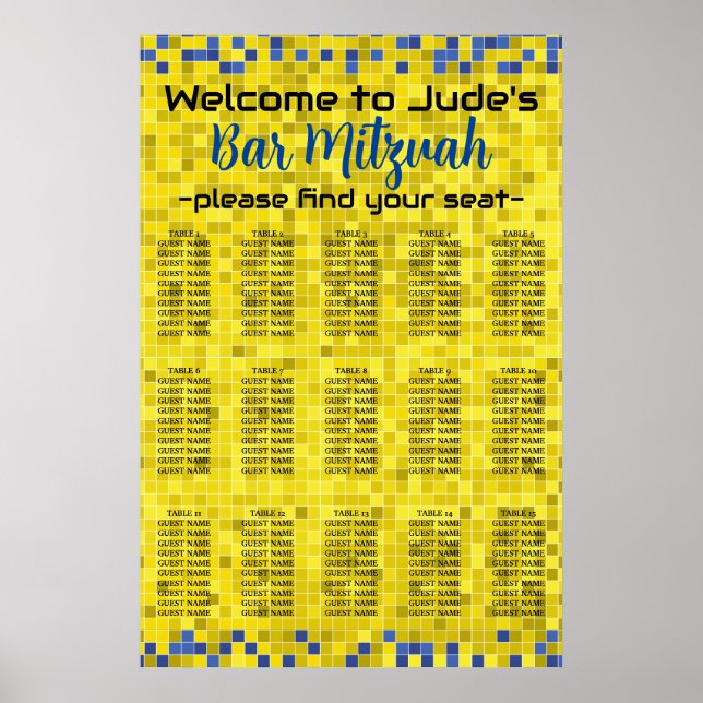 Poster Barre BM et jeu Bat mitzvah sur la carte de siège (Devant)