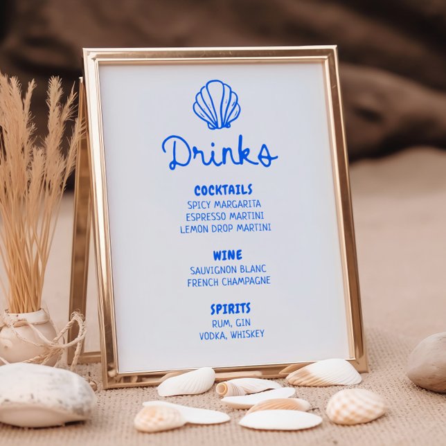 Poster Barre Côtière Bleue Tirée Main Cachet Menu (Créateur téléchargé)