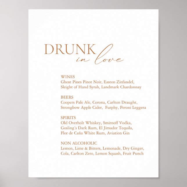Poster Barre d'amour moderne Drunt In Love Menu Mariage S (Devant)