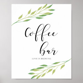 Poster Barre de café Aquarelle vert feuille signe mariage
