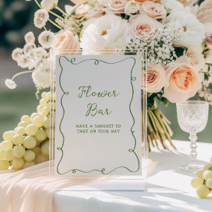 Poster Barre de fleurs de cadre vert dessinée à la main