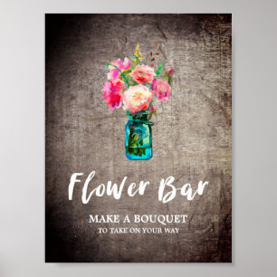 Poster Barre de fleurs et pots de mason rustique
