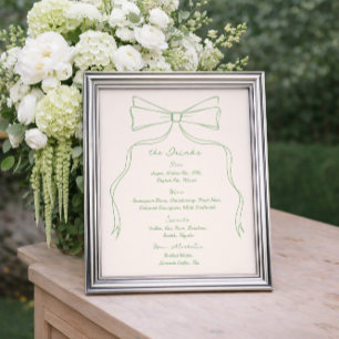 Poster Barre de Mariage vert Quriky Bow tirée à la main M
