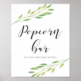 Poster Barre de pop-corn Aquarelle vert feuille signe mar