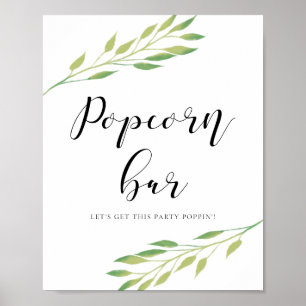 Poster Barre de pop-corn Aquarelle vert feuille signe mar