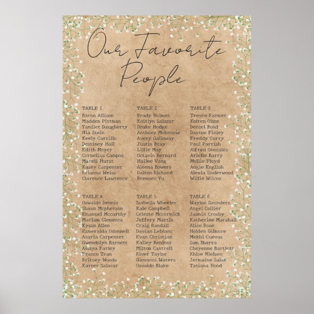 Poster Barre de sièges pour Mariage rustique floral (Devant)