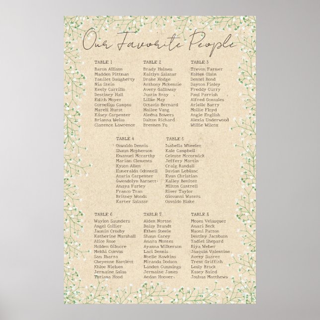 Poster Barre de sièges pour Mariage rustique floral (Devant)