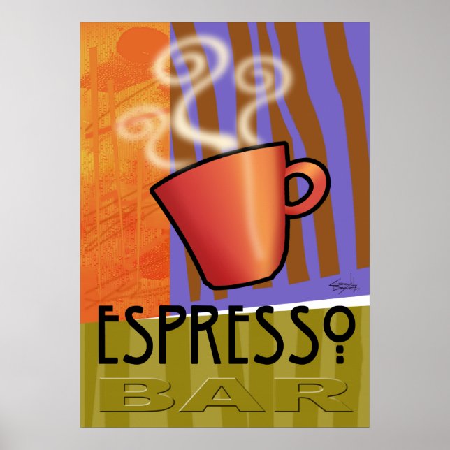 Poster Barre Espresso | orange vert olive lilas (Devant)