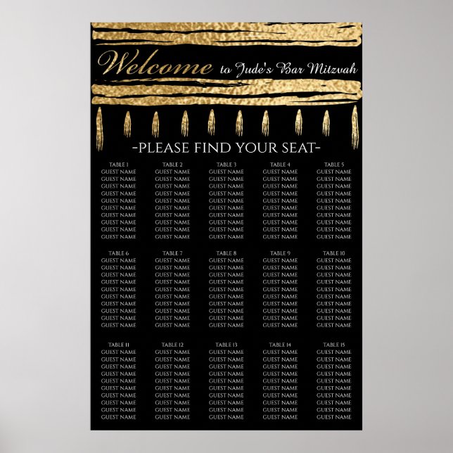 Poster Barre et Bat mitzvah Gold Tallit (Devant)