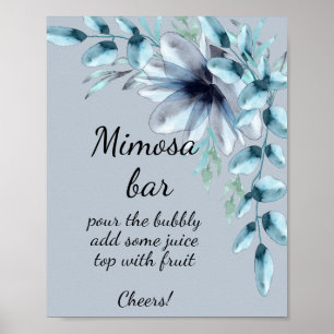 Poster Barre florale bleu gris poussiéreux Mimosa 