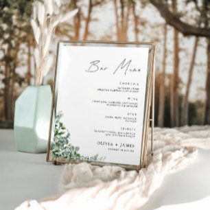 Poster Barre Mariage verte Menu Signer Modèle