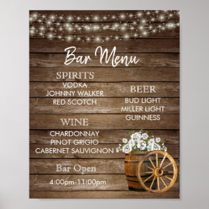 Poster Barre Menu - Baril de bois avec fleurs blanches