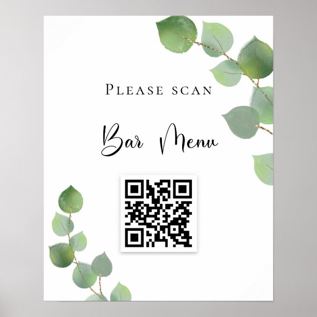Poster Barre menu QR code eucalyptus vert (Devant)
