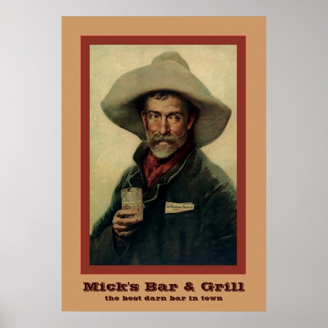 Poster Barre personnalisée Cowboy vintage (Devant)