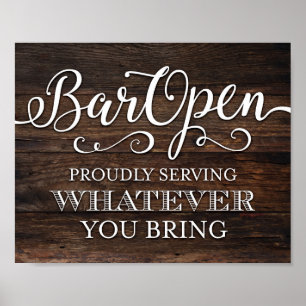 Poster BARRE Rustique Chic OPEN Party Sign Print