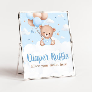 Poster Barreau bleu Baby shower Ours Teddy Raffin