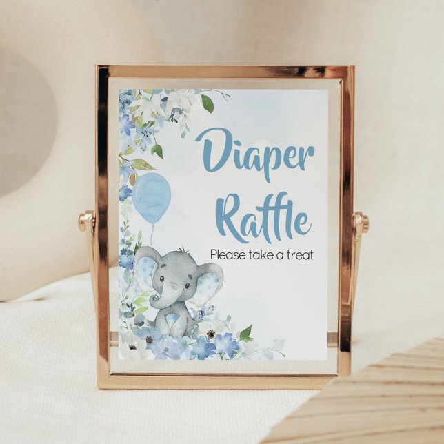 Poster Barreau bleu petit arachide éléphant (Blue Elephant Little Peanut Baby Shower Diaper Raffle Sign)