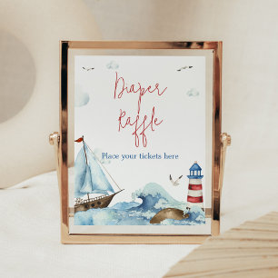 Poster Barreau rouge bleu Baby shower nautique