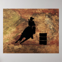 Barrel Racing Girl Silhouette on a Grunge Texture