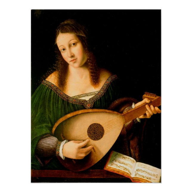 Poster Bartolomeo Veneto Lady Jouer Lute Portrait Art (Devant)