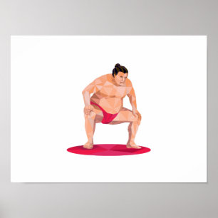 Poster Bas polygone de sumo de posture accroupie