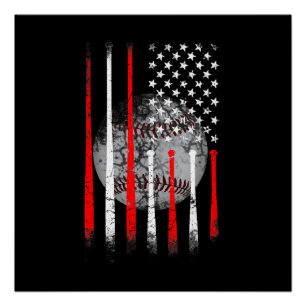 Poster Base-ball USA Drapeau Américain Drapeau Américain
