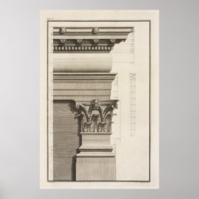Poster Base, Capitale et Entablature du Pilaster (Devant)
