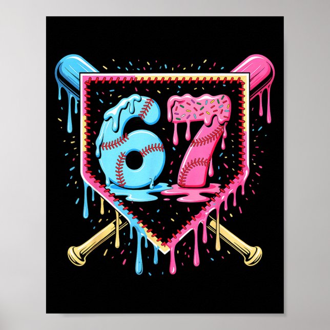 Poster Baseball 67 Ice Cream Drip Funny Six Seven Meme Bo (Devant)