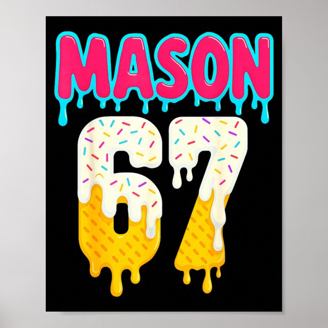 Poster Baseball 6 7 Ice Cream Drip Number 67 Funny Six Se (Devant)