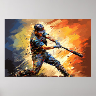 Poster Baseball Action Sport Peinture Art Décor Abstrait
