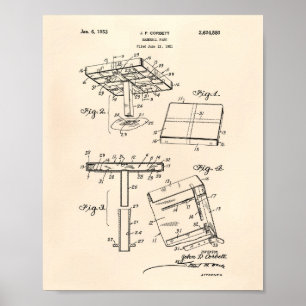 Poster Baseball Base 1953 Art Brevet Vieux Poivre