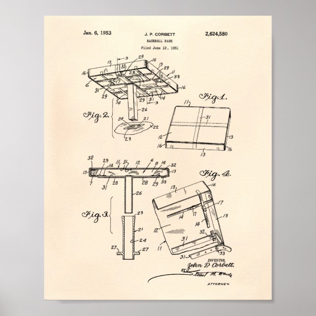 Poster Baseball Base 1953 Art Brevet Vieux Poivre (Devant)