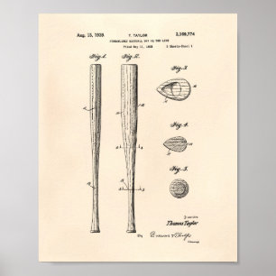 Poster Baseball Bat 1939 Art Brevet - Vieux Poivre