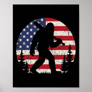 Poster Baseball Bigfoot Patriotique Américain Drapeau Usa