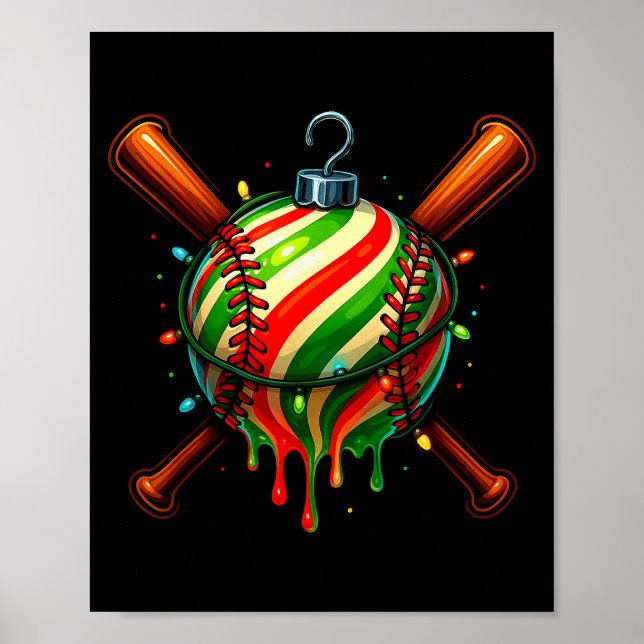 Poster Baseball Christmas Ice Cream Drip Baseball Dripng  (Devant)