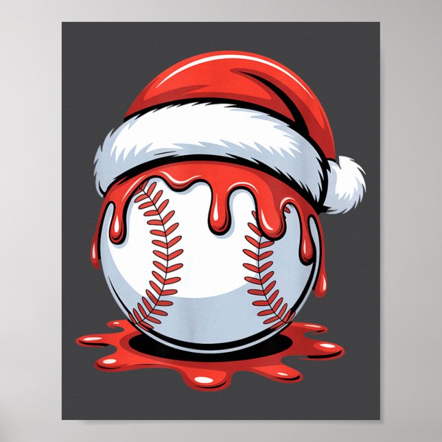 Poster Baseball Christmas Santa Hat Dripng Festive Holida (Devant)